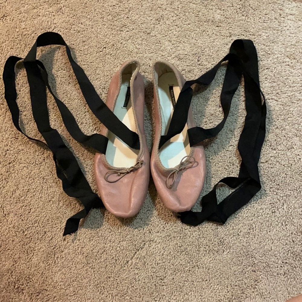 Pink Zara ballet flats that lace up ankles!
